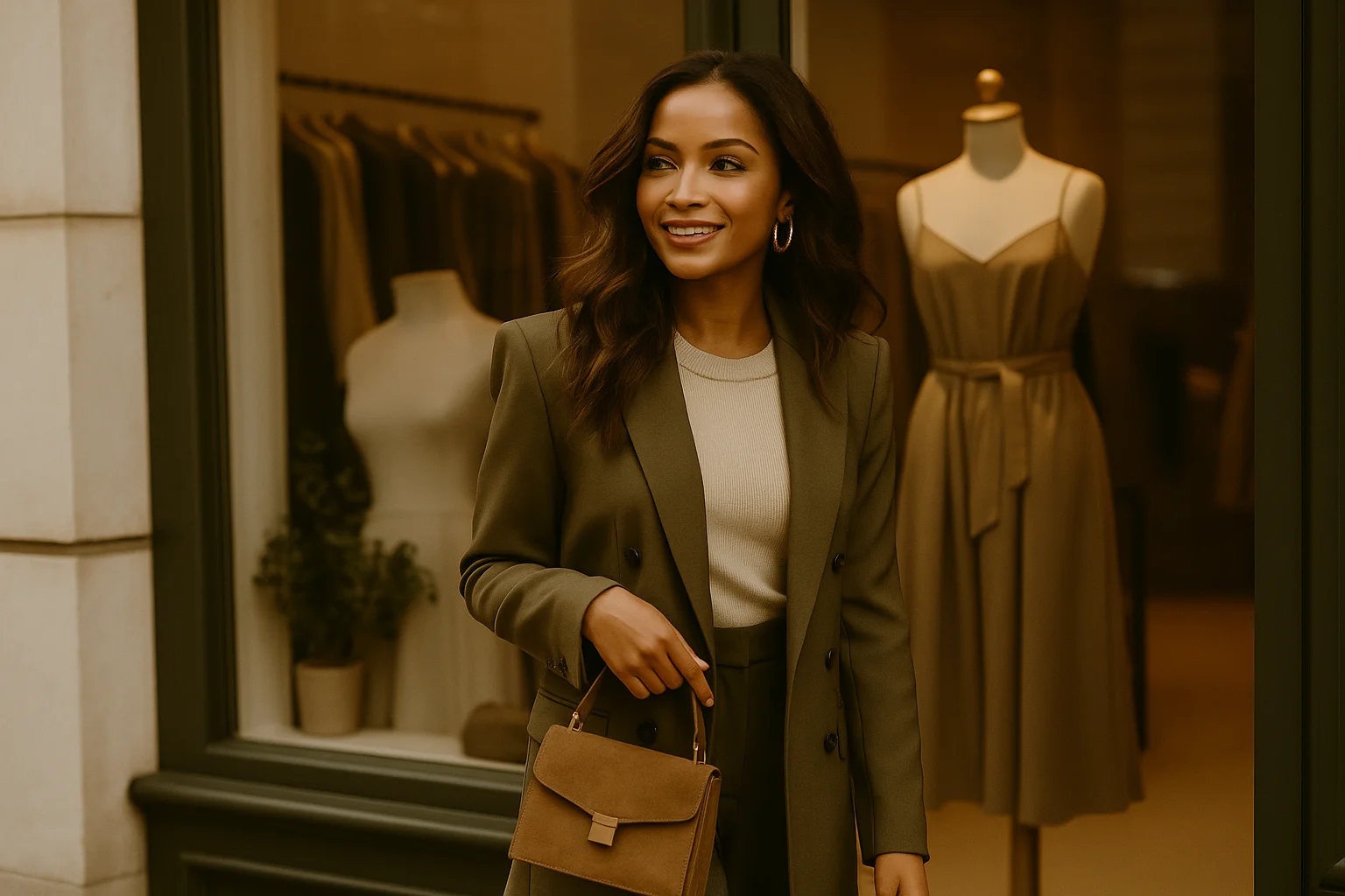 Stylish woman in trench coat ready for upscale event